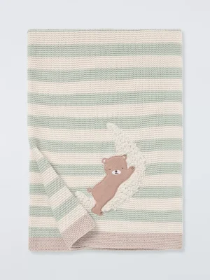 John Lewis Daydream Bear Stripe Blanket, Green