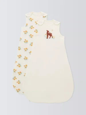 John Lewis Deer Baby Sleeping Bag, 1-2.5 Tog, Pack of 2, Yellow - 18-36 Months