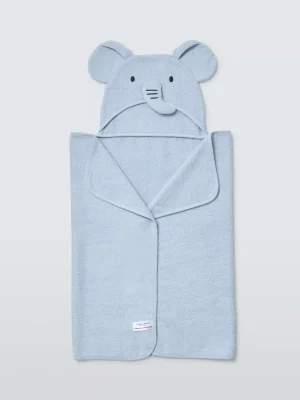 John Lewis Eden Safari Bold Elephant Hooded Towel - Blue