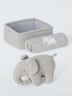 John Lewis Elephant, Blanket and Basket Gift Set, Grey - Default