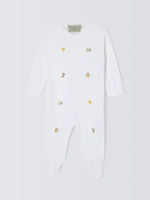 John Lewis Heirloom Collection Baby Woodland Animals Embroidered Pima Cotton Sleepsuit - Newborn