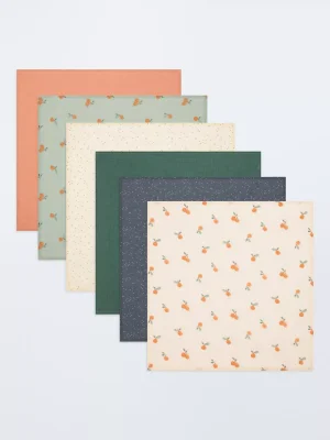 John Lewis Oranges Spot Print Muslin Squares, Pack of 6, Multi - Multi