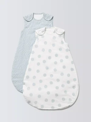 John Lewis Spot Print Baby Sleeping Bag, 1.0 Tog, Pack of 2 - Blue