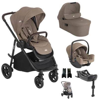 Joie Versatrax On-The-Go Encore 4 Piece Travel System- Cashew - With Joie i-Base 2 - Cashew / Without ISOFIX Base
