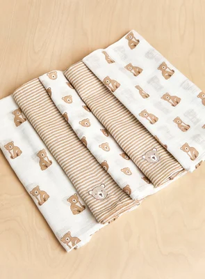 JOJO MAMAN BÉBÉ 5 Pack Bear Embroidered Muslins One Size - Brown / One Size
