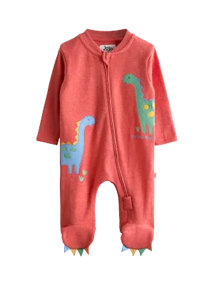 JoJo Maman Bébé Baby Zipped Dinosaur Sleep Suit, Rust
