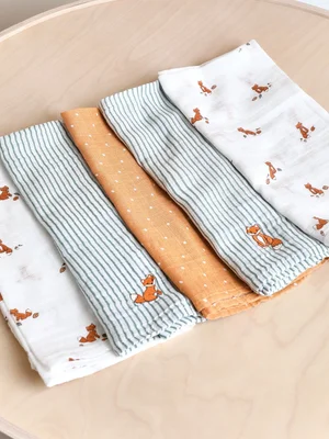 JoJo Maman Bébé Fox 5-Pack Muslins - Size ONE - Fox