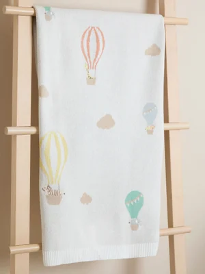 JoJo Maman Bébé Natural Hot Air Balloon Embroidered Blanket - Size ONE - Natural