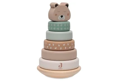 Jollein 120-001-68103 Wooden Stacking Tower with Rings, Wood-coloured - Wood-coloured / Small