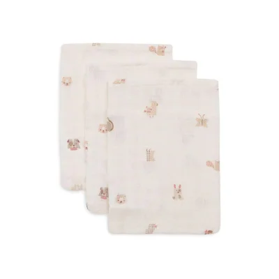 Jollein 3 Pack Washcloth Muslin 15x20cm - Animal Friends