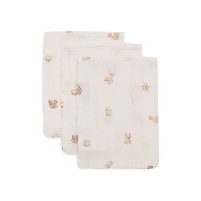Jollein 3 Pack Washcloth Muslin 15x20cm - Lovely Birds
