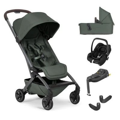 Joolz Aer2 Pushchair & Carrycot with Maxicosi Cabriofix i-Size Car Seat and Base Bundle - Sandy Taupe - Forest Green