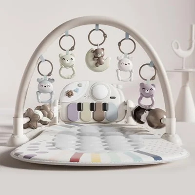 JOVOW Piano-Gym Baby Play Blanket 0-36 Months, Crawling Blanket for Baby with Music and Lights, Baby Play Mat with Play Arch, Removable Baby Toy, Gift for Toddlers 0-36 Months - White