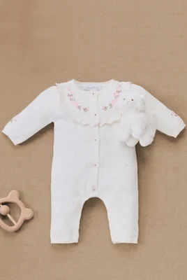 Jumpsuit long - Ecru cotton Ruffled collar - Default