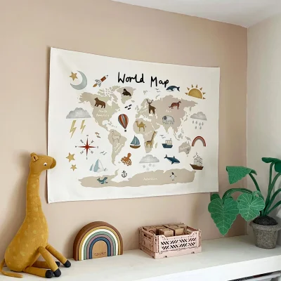 Kid of the Village Large World Map Wall Hanging