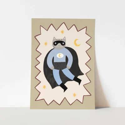 Kid of the Village Night Paw Superhero Fine Art Print