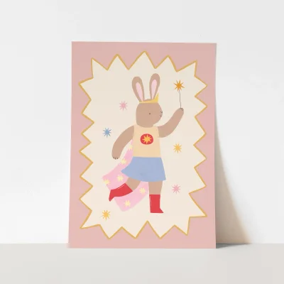 Kid of the Village Star Bunny Superhero Fine Art Print