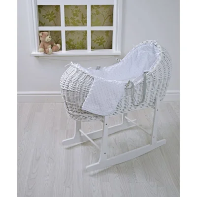 Kiddies Kingdom Deluxe Kiddy-Pod White Wicker Moses Basket-Blue Dimple + Free Rocking Stand Worth£25!