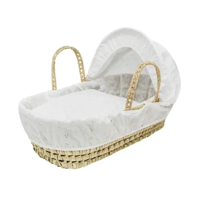 Kiddies Kingdom Dolls Broderie Anglais Moses Basket-White