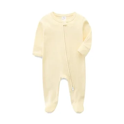 KIDDLETOWN Baby Boy Girl Clothes, Baby Grows, Newborn Clothing, Newborn Clothes Romper Cotton Long Sleeve, Bodysuits Double Zipper, Girl Boy Outfits Set 3-6 Months - Light Yellow / 3-6 Months