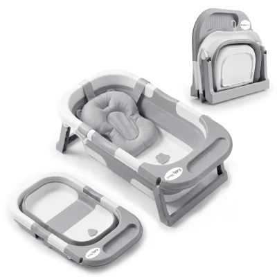 KiddyMoon Foldable Baby Bathtub Plastic Infant Bath Tub, Grey, M - grey