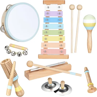 Kids Musical Instruments, 8 Wooden Toddler Musical instruments Montessori Baby Musical Toys with Xylophone/Tambourine/Baby Maracas, Kid Percussion Instruments Toy for 3 4 5 6 Boy Girl Gift - Unisex