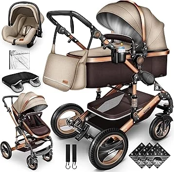 Kiduku 3 in 1 Kinderwagen Complete Set - Bruin / Koper Goud