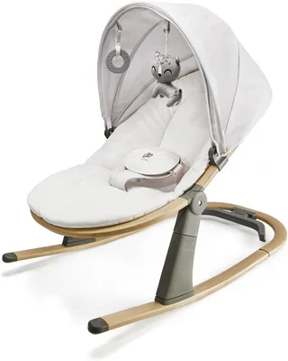 Kinderkraft ELSU 2-in-1 Baby Bouncer & Rocker, 3 Recline Positions, Lockable Base, 0-9 kg, Lightweight, Easy-Clean Seat, Aluminium Frame, 3-Point Harness, Toys, Hood, Mosquito Net - Default