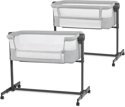 KINDERKRAFT Neste UP 2 Co-Sleeping Cot, Baby Cot with Birth Mattress, Height Adjustment, Easy to Fit Parent's Bed, Adjustable Feet, Light Grey - Light Grey