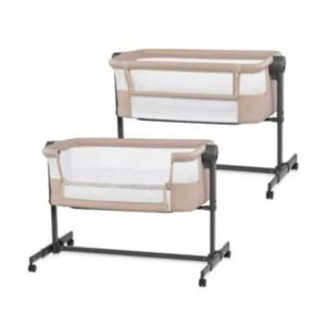 KINDERKRAFT Neste UP 2 Co-Sleeping Cot, Baby Cot with Birth Mattress, Height Adjustment, Easy to Fit Parent's Bed, Adjustable Feet, Light Grey