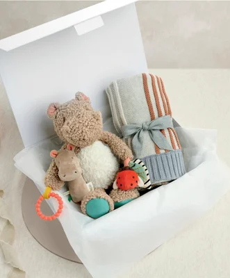 Knitted Blanket & Hippo Gift Box
