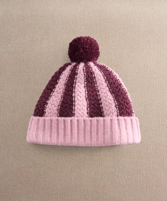 Knitted Pom Pom Hat - Stripe - 12-18 Months