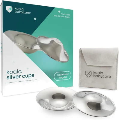 Koala Babycare Silver Nipple Shields - Silver Cups Breastfeeding for Nursing Newborn - Protect and Soothe Your Nursing Nipples - Made in Italy - Medical Device Class 1 -Tri-Laminate Silver - Maxi