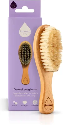 Kokoso Baby - Wooden Brush, Natural Baby Hair Brush - Made with 100% Natural Boar Bristle, for Babies & Toddlers - Gentle on Delicate Hair - Comes with a Jute Bag, Plastic Free - Boar Bristle
