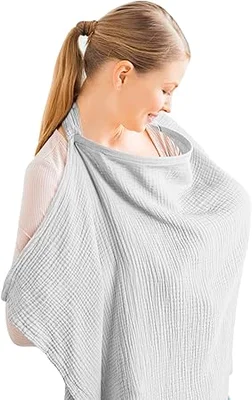 Konssy Muslin Nursing Cover for Baby Breastfeeding, Breathable 100% Cotton Breastfeeding Cover with Rigid Hoop for Mother Nursing Apron, Multi-use Carseat Canopy (Summer Wheat)