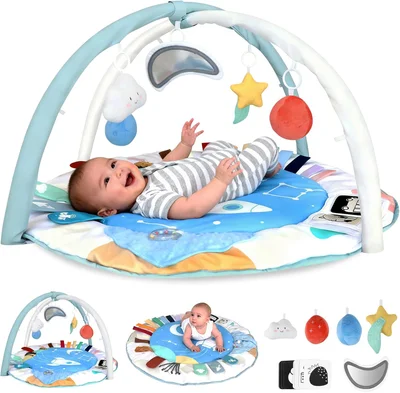 LabTEC Baby Play Gym & Activity Playmat, Sensory Mat for Floor, 5 Developmental Zones Tummy Time Mat with 5 Detachable Sensory Toys for Motor Skills & Sensory Development (0-18 Months Baby)