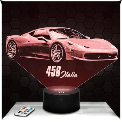 Lampephoto.fr - Sports Car 458 Italia 3D Lamp Night Light 3D LED Illusion Lamp, Christmas Birthday Gift Idea for Boys and Girls Night Light Children's or Adult Bedroom, Gift Merchandising TOP