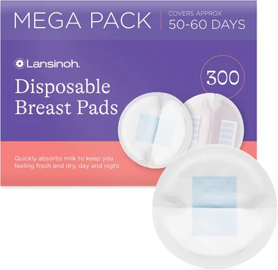 Lansinoh Disposable Breast Pads - Leakproof & Ultra Thin Absorbent Maternity Pads - Discreet Fit Nursing Pads Breastfeeding Essentials - 100 Pack