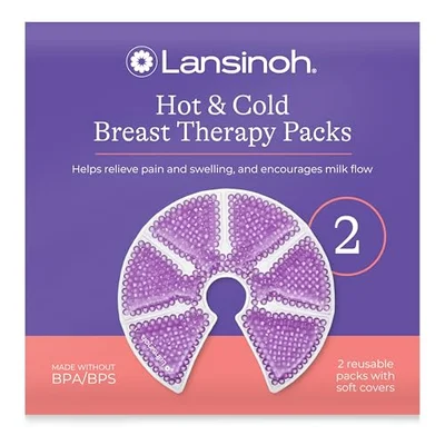 Lansinoh Hot & Cold Breast Therapy Gel Pads - 2 Pack with Soft Covers - Breastfeeding Compress - Helps Relieve discomfort from Common Breast Feeding Conditions - Hospital Bag Maternity Essentials - Single Color / 2 Count (Pack of 1)