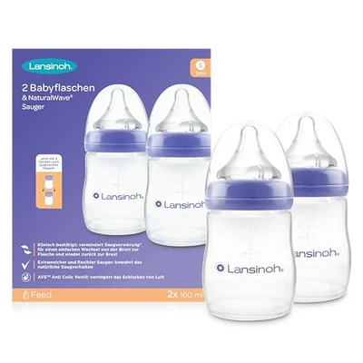 Lansinoh NaturalWave S Baby Bottles with Teat, 160 ml, Pack of 2