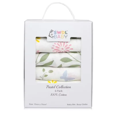Large Baby Muslin Cloths - 100% Cotton Muslin Squares (Pack of 6, 70 x 70 cm) | Soft, Absorbent & Breathable | Perfect as Baby Bibs & Burp Cloths | Safari Collection - Pastel Edition