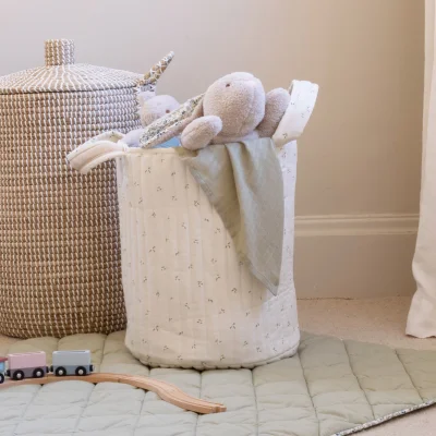 Large Quilted Storage Basket - Nettle Scatter / Birch