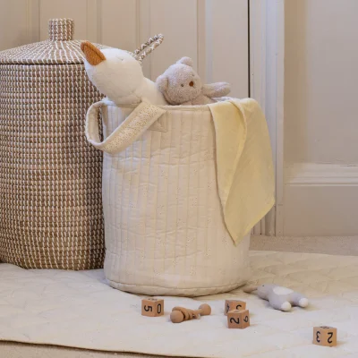 Large Quilted Storage Basket - Nettle Scatter / Birch