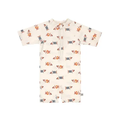 Lassig Short Sleeve Sunsuit - Orange/Dark Sea / 18-24m