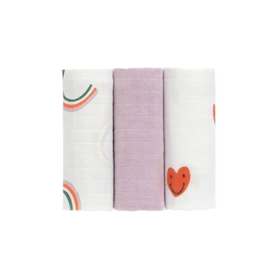 Lassig Swaddle & Burp Blankets - Happy Rascals - Lavender - Heart - Lavender / Medium