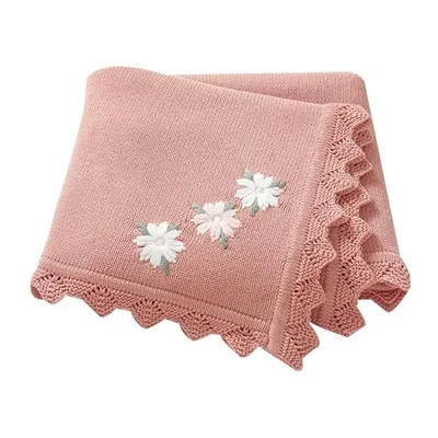 LAWKUL Baby Blanket 100% Traceable Cotton Knit Receiving Blankets Infant Swaddle for Newbron Boy Girl 100X80cm Light Pink