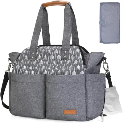 Lekebaby Nappy Bag with 19 Pockets and Changing Mat, Large Multifunctional Travel Bag for Mum