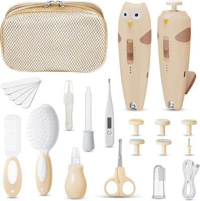 Lictin Baby Healthcare and Grooming Kit, 26 in 1 Rechargeable Baby Nail Trimmer Electric Set,Safe Baby Nail File with Auto Light, Newborn Nursery Health Care Kit, Portable Baby Safety Care Set - Brown / 26 Piece Set