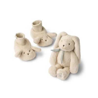 Liewood Basim Rabbit Soft Toy & Slippers Baby Gift Set - Mist
