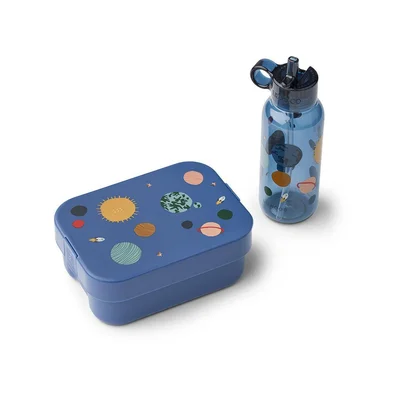 Liewood Chelsey Printed Lunchbox & Bottle Set - Universe Classic Navy